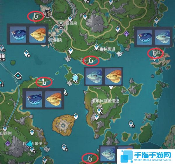 《原神》灰河渡手釣魚地點分布圖灰河渡手精煉材料釣魚點位攻略7